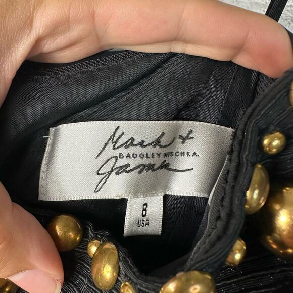 Badgley Mischka Mark & James Dress Strapless Mini Stud Bead Strapless Black Gold - Picture 3 of 13